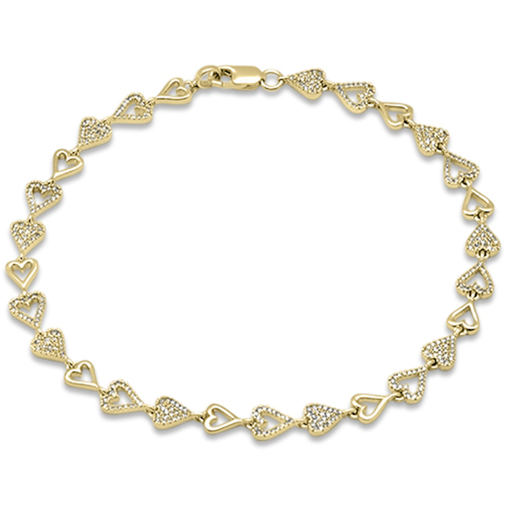 DIAMOND CLOSEOUT!  .62ct G SI 14K Yellow Gold Diamond Heart Shaped Bracelet 8" Long