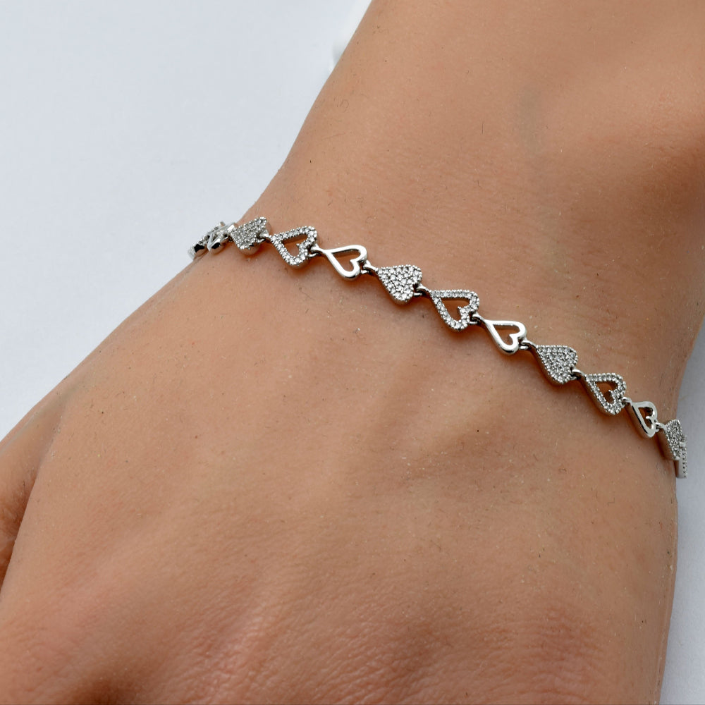 DIAMOND CLOSEOUT!  .62ct G SI 14K White Gold Diamond Heart Shaped Bracelet 8" Long