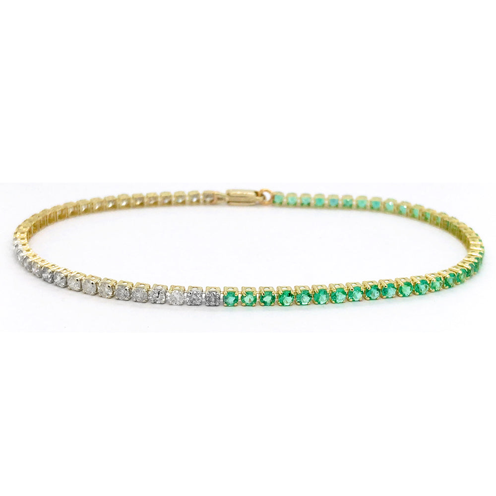 SPECIAL! 3.14ct G SI 14K Yellow Gold Diamond & Natural Emerald Gemstones Tennis Bracelet 7" Long