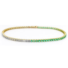 SPECIAL! 3.14ct G SI 14K Yellow Gold Diamond & Natural Emerald Gemstones Tennis Bracelet 7" Long