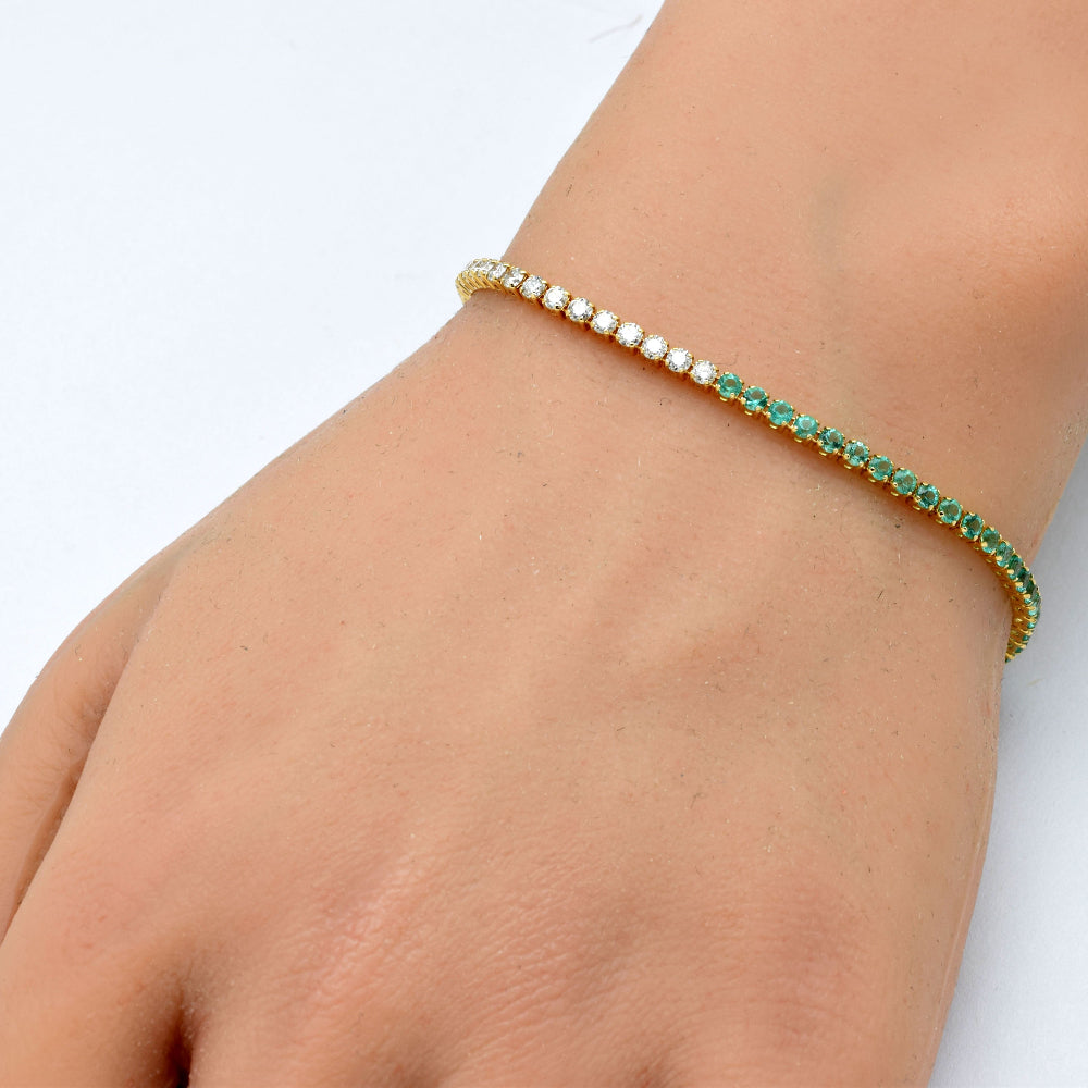 SPECIAL! 3.14ct G SI 14K Yellow Gold Diamond & Natural Emerald Gemstones Tennis Bracelet 7" Long