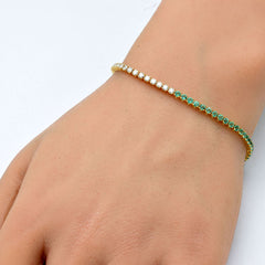 SPECIAL! 3.14ct G SI 14K Yellow Gold Diamond & Natural Emerald Gemstones Tennis Bracelet 7" Long