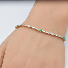 SPECIAL! 2.67ct G SI 14K Yellow Gold Diamond & Natural Emerald Gemstones Tennis Bracelet 7" Long