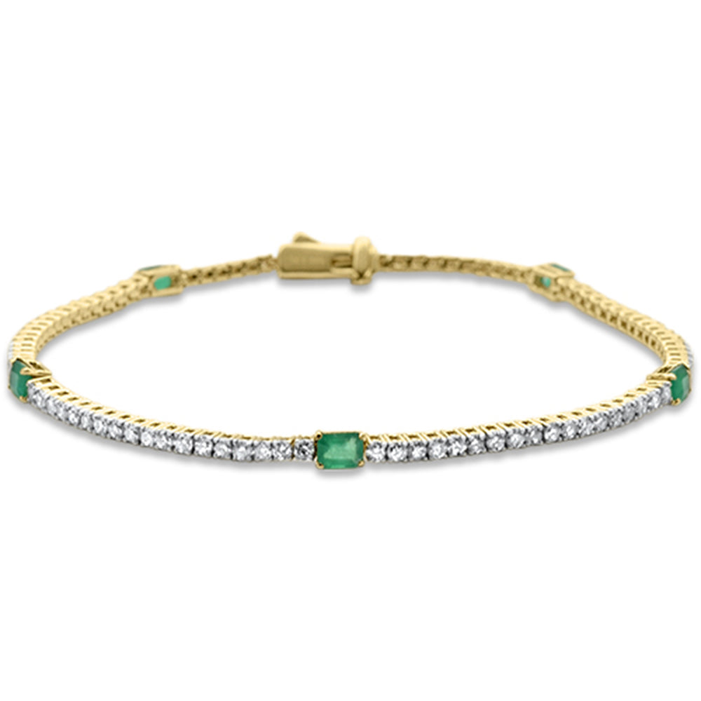 SPECIAL! 2.67ct G SI 14K Yellow Gold Diamond & Natural Emerald Gemstones Tennis Bracelet 7" Long