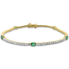 SPECIAL! 2.67ct G SI 14K Yellow Gold Diamond & Natural Emerald Gemstones Tennis Bracelet 7" Long