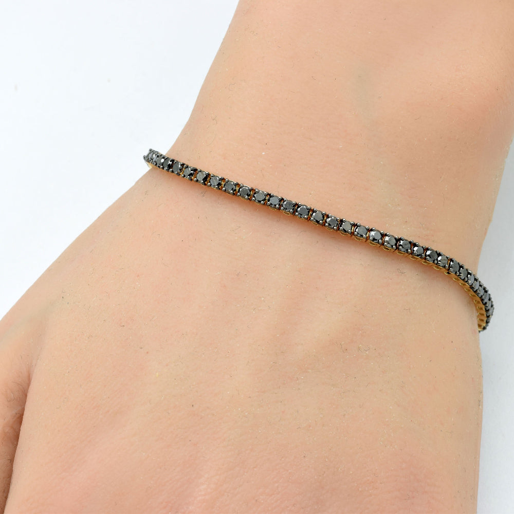 SPECIAL!3.15ct G SI 14K Yellow Gold Diamond Black Diamond Tennis Bracelet 7" Long