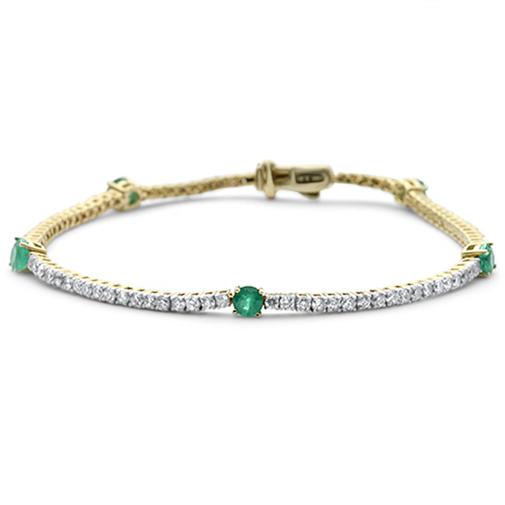 SPECIAL! 2.85ct G SI 14K Yellow Gold Diamond & Green Emerald Gemstones Tennis Bracelet 7" Long