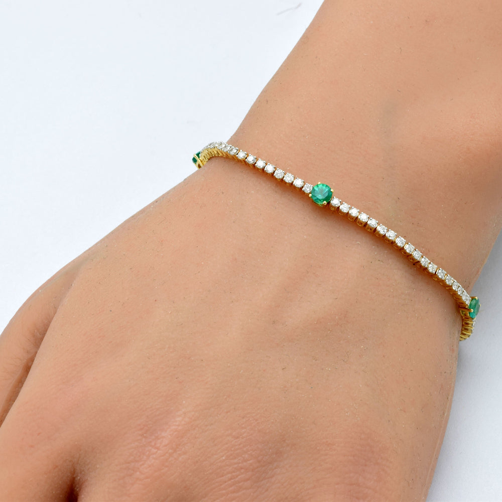 SPECIAL! 2.85ct G SI 14K Yellow Gold Diamond & Green Emerald Gemstones Tennis Bracelet 7" Long