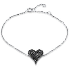.41ct G SI 14K White Gold Black Diamond Heart Chain Bracelet 7" Long