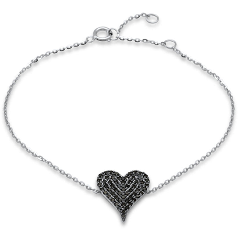 .41ct G SI 14K White Gold Black Diamond Heart Chain Bracelet 7" Long