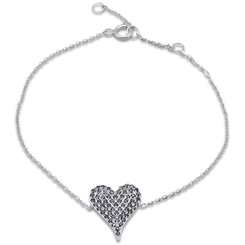 .46ct G SI 14K White Gold Blue Sapphire Gemstones Heart Bracelet 7" Long