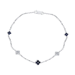 SPECIAL! .52ct G SI 14K White Gold Diamond & Blue Sapphire Gemstones Flower Bracelet 7" Long
