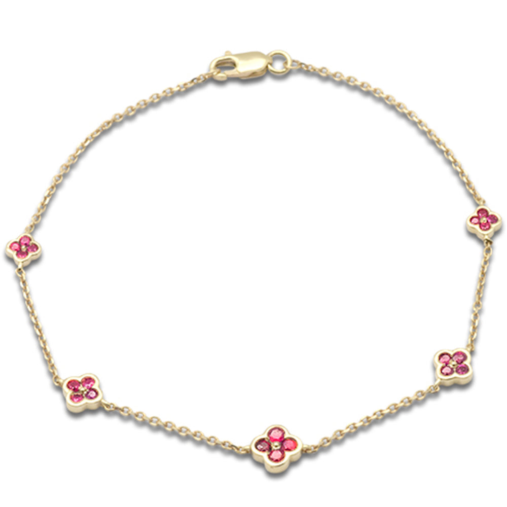 SPECIAL! .53ct 14K Yellow Gold Ruby Gemstones Flower Bracelet 7" Long