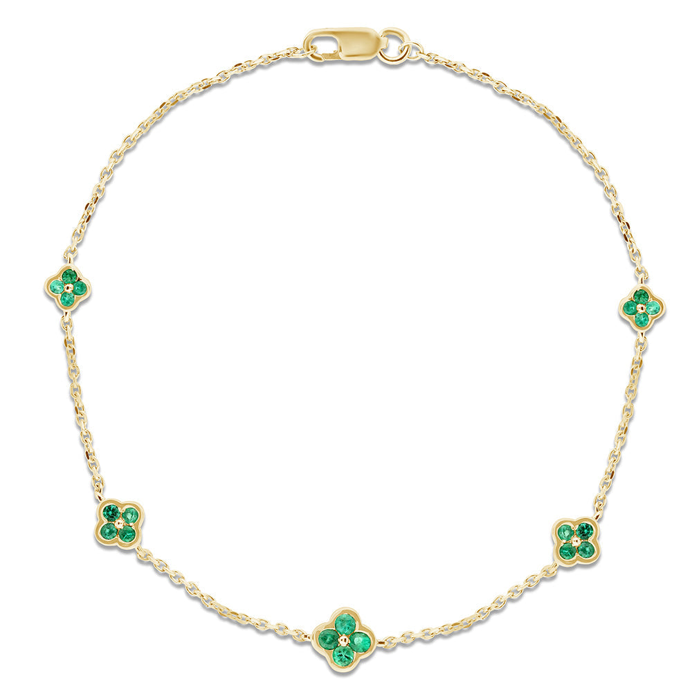SPECIAL! .40ct G SI 14K Yellow Gold Emerald Gemstones Flower Bracelet 7" Long