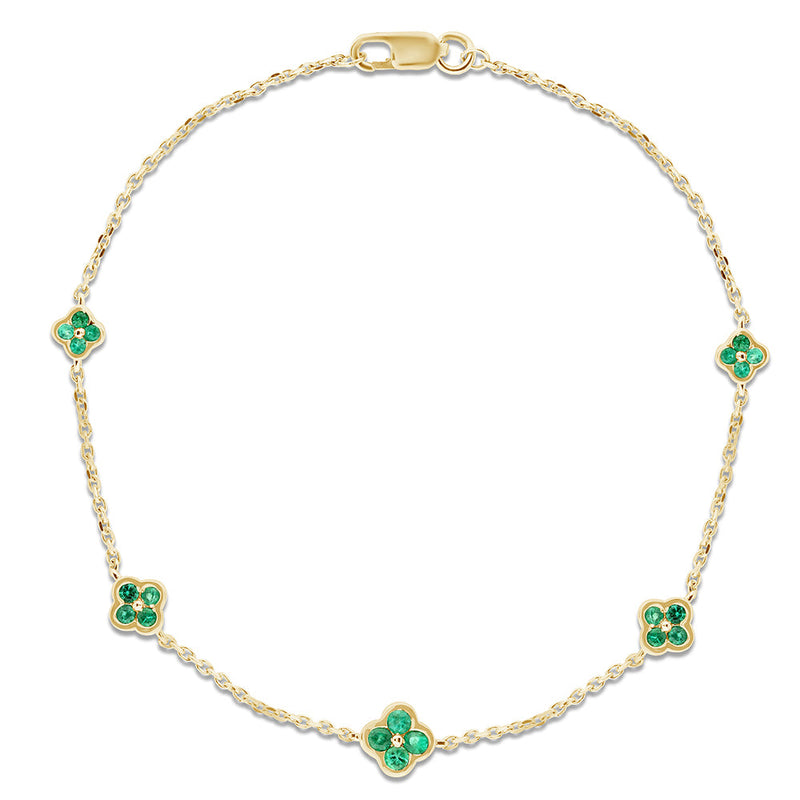 SPECIAL! .40ct G SI 14K Yellow Gold Emerald Gemstones Flower Bracelet 7" Long
