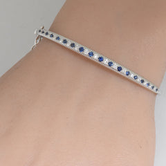 SPECIAL! .99ct G SI 14K White Gold Diamond & Blue Sapphire Bangel Bracelet  7"