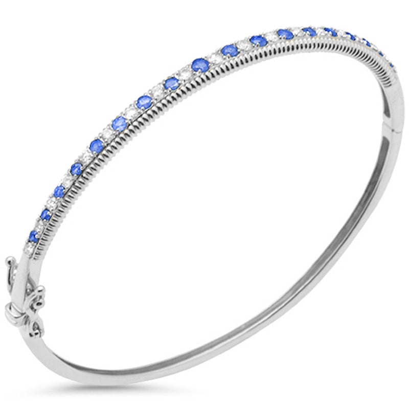 SPECIAL! .99ct G SI 14K White Gold Diamond & Blue Sapphire Bangel Bracelet  7"