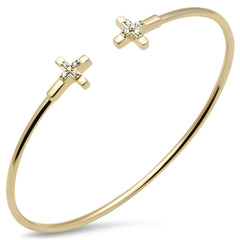 SPECIAL! .10ct G SI 14K Yellow Gold Diamond Flexible Cross Open Bangle Bracelet