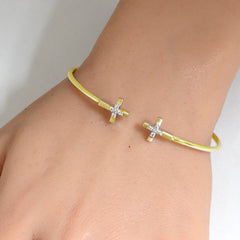 SPECIAL! .10ct G SI 14K Yellow Gold Diamond Flexible Cross Open Bangle Bracelet