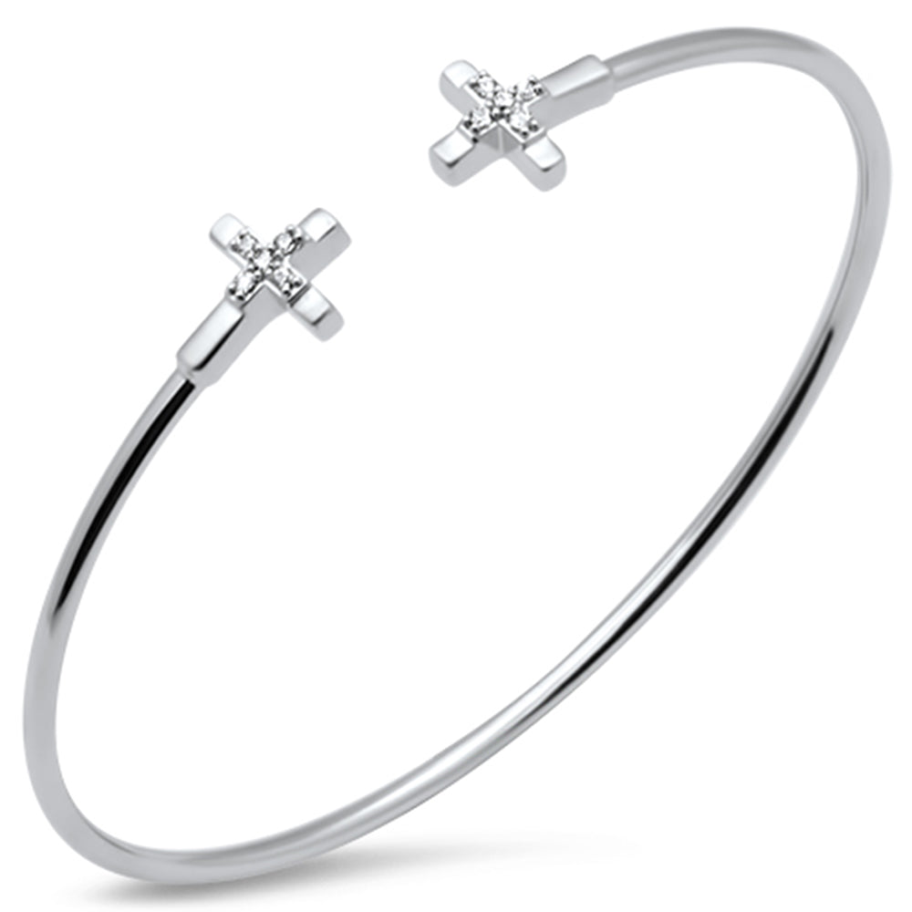 SPECIAL! .10ct G SI 14K White Gold Diamond Flexible Cross Open Bangle Bracelet