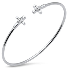 SPECIAL! .10ct G SI 14K White Gold Diamond Flexible Cross Open Bangle Bracelet