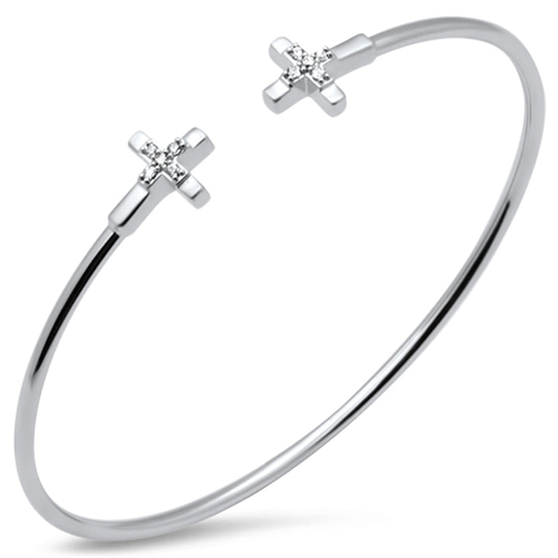 SPECIAL! .10ct G SI 14K White Gold Diamond Flexible Cross Open Bangle Bracelet