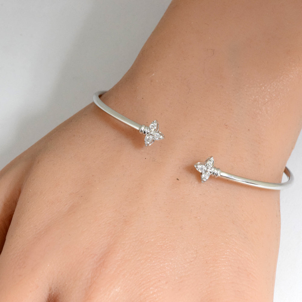 SPECIAL! .15ct G SI 14K White Gold Diamond Flexible Open Bangle Bracelet