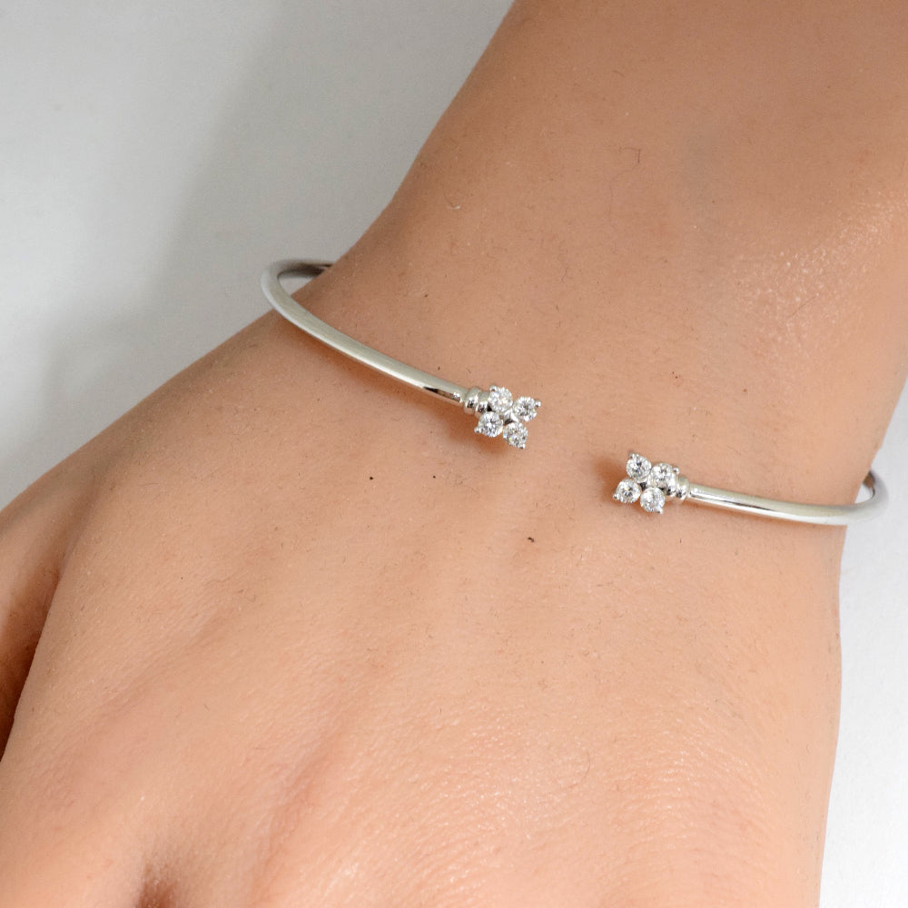 SPECIAL! .40ct G SI 14K White Gold Diamond Flexible Flower Open Bangle Bracelet