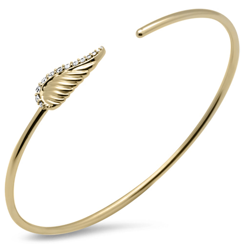SPECIAL! .20ct G SI 14K Yellow Gold Diamond Flexible Leaf Open Bangle Bracelet