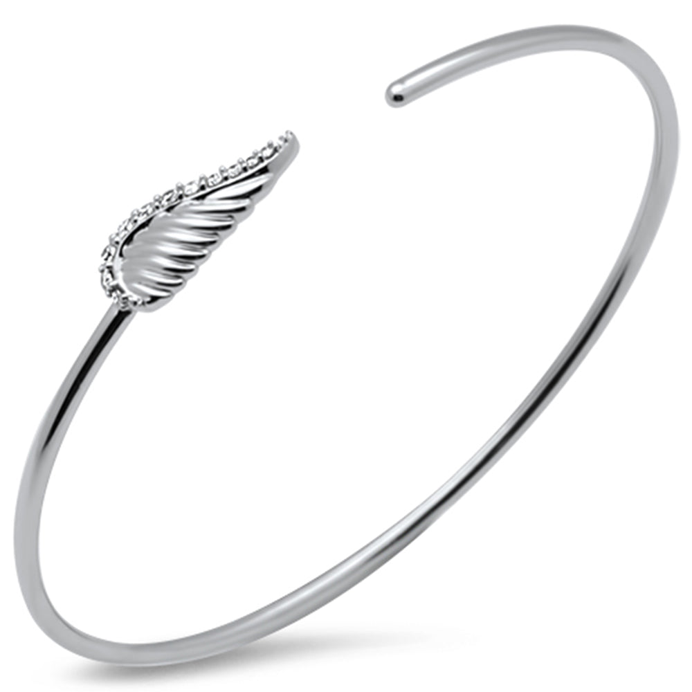 SPECIAL! .20ct G SI 14K White Gold Diamond Flexible Leaf Open Bangle Bracelet