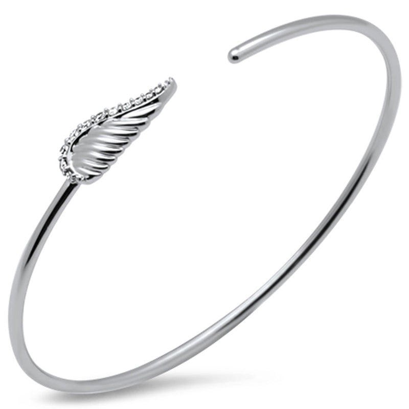 SPECIAL! .20ct G SI 14K White Gold Diamond Flexible Leaf Open Bangle Bracelet