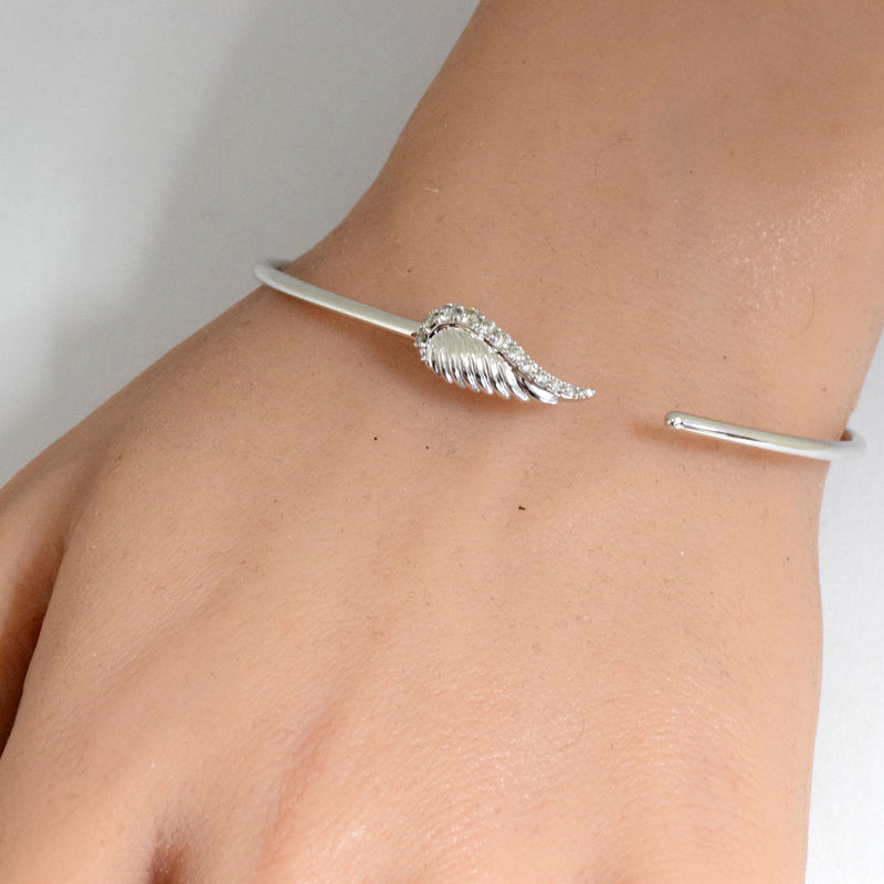 SPECIAL! .20ct G SI 14K White Gold Diamond Flexible Leaf Open Bangle Bracelet