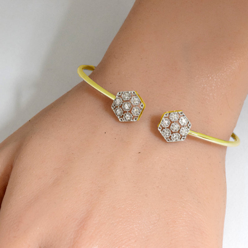 SPECIAL! .20ct G SI 14K Yellow Gold Diamond Flexible Open Bangle Bracelet