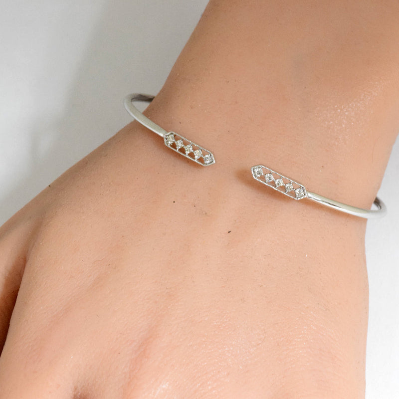 SPECIAL! .17ct G SI 14K White Gold Diamond Flexible Open Bangle Bracelet