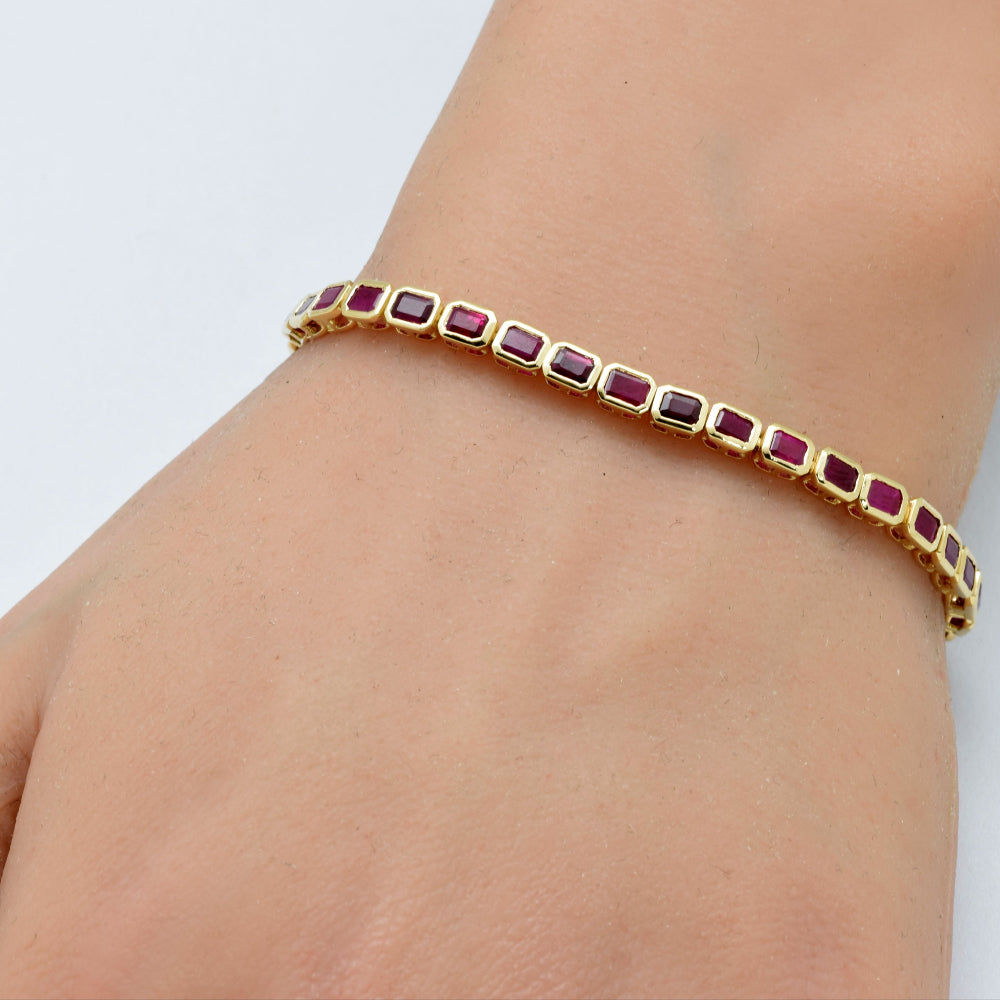SPECIAL!6.40ct G SI 14K Yellow Gold Ruby Gemstones Bracelet 7" Long