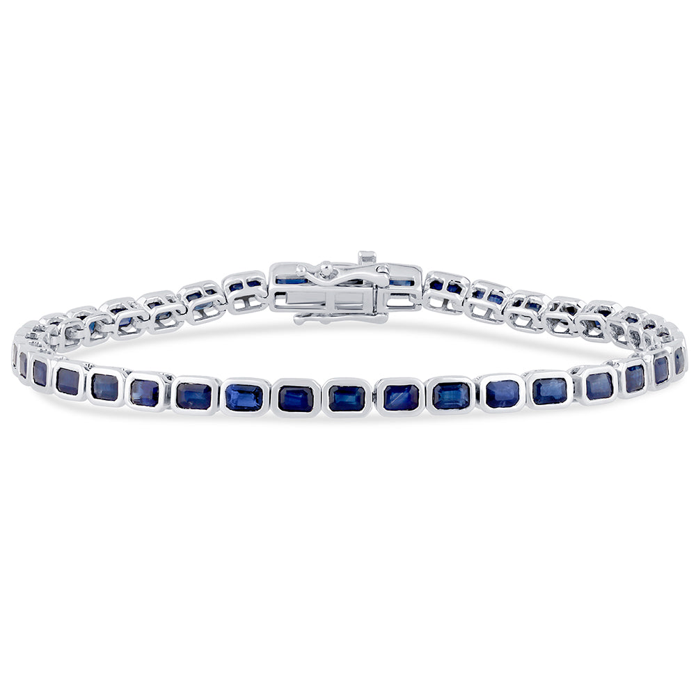 SPECIAL! 6.84ct G SI 14K White Gold Blue Sapphire Gemstones Bracelet 7" Long