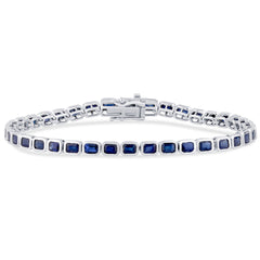SPECIAL! 6.84ct G SI 14K White Gold Blue Sapphire Gemstones Bracelet 7" Long