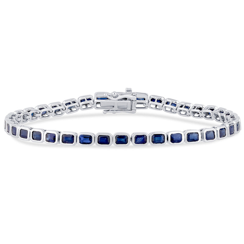 SPECIAL! 6.84ct G SI 14K White Gold Blue Sapphire Gemstones Bracelet 7" Long