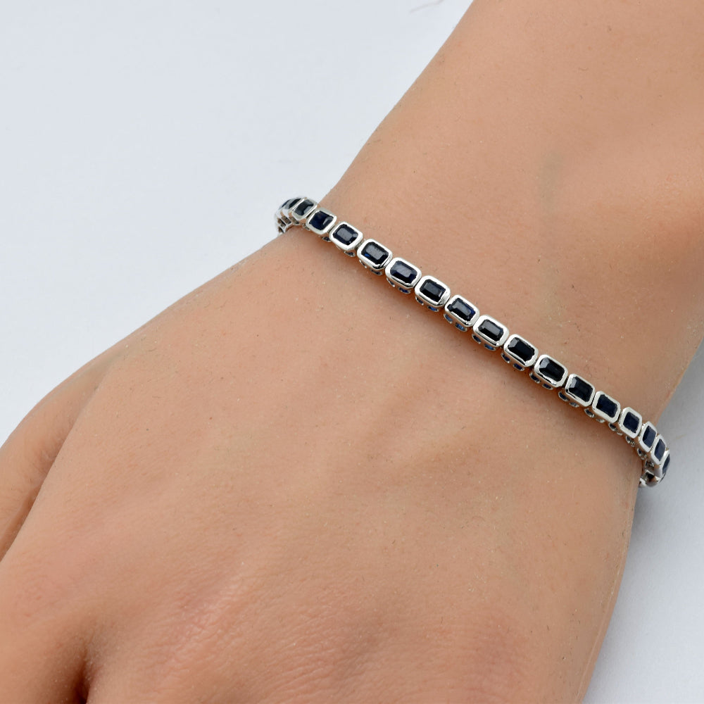 SPECIAL! 6.84ct G SI 14K White Gold Blue Sapphire Gemstones Bracelet 7" Long