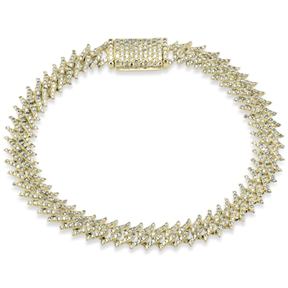 SPECIAL!4.29ct G SI 14K Yellow Gold Round Diamond 9MM Spike Cuban Bracelet 8" Long