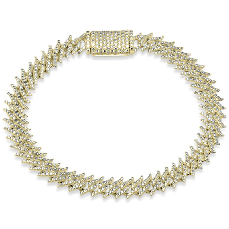 SPECIAL!4.29ct G SI 14K Yellow Gold Round Diamond 9MM Spike Cuban Bracelet 8" Long
