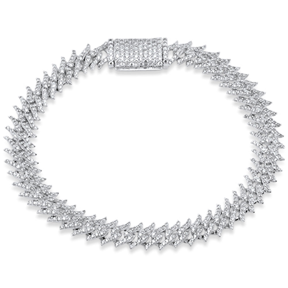 SPECIAL!4.20ct G SI 14K White Gold Round Diamond 9MM Spike Cuban Bracelet 8" Long