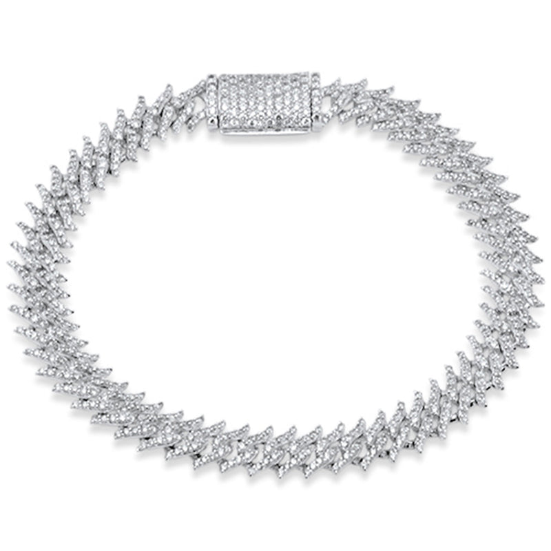 SPECIAL!4.20ct G SI 14K White Gold Round Diamond 9MM Spike Cuban Bracelet 8" Long