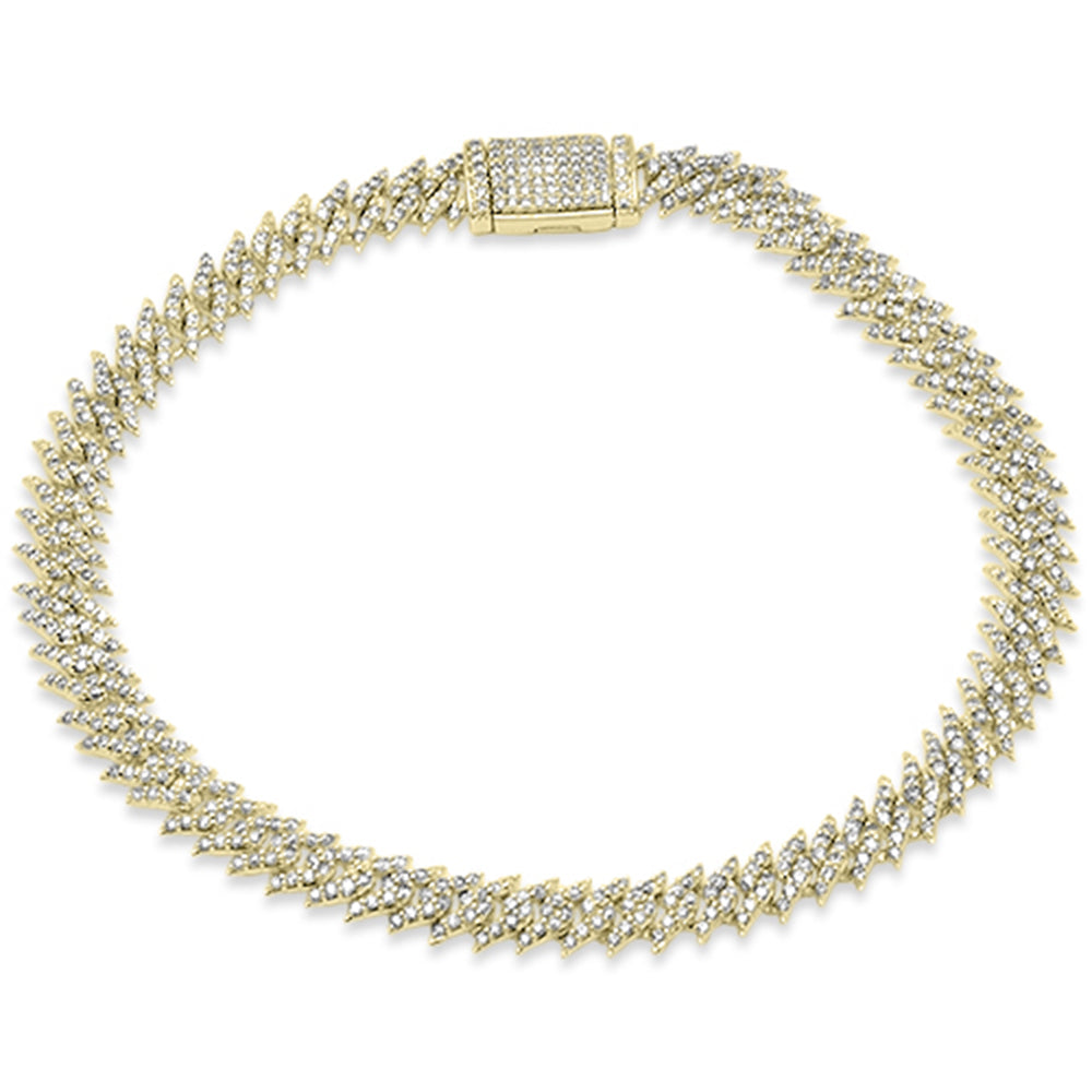 SPECIAL!7MM 2.22ct G SI 14K Yellow Gold Round Diamond Spike Cuban Bracelet 8" Long