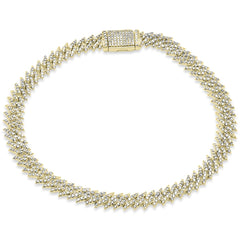 SPECIAL!7MM 2.22ct G SI 14K Yellow Gold Round Diamond Spike Cuban Bracelet 8" Long