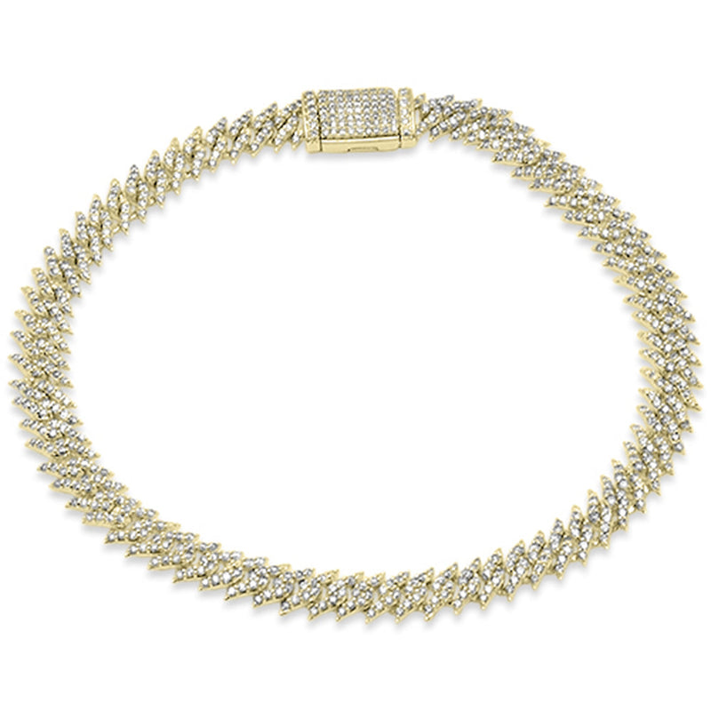 SPECIAL!7MM 2.22ct G SI 14K Yellow Gold Round Diamond Spike Cuban Bracelet 8" Long