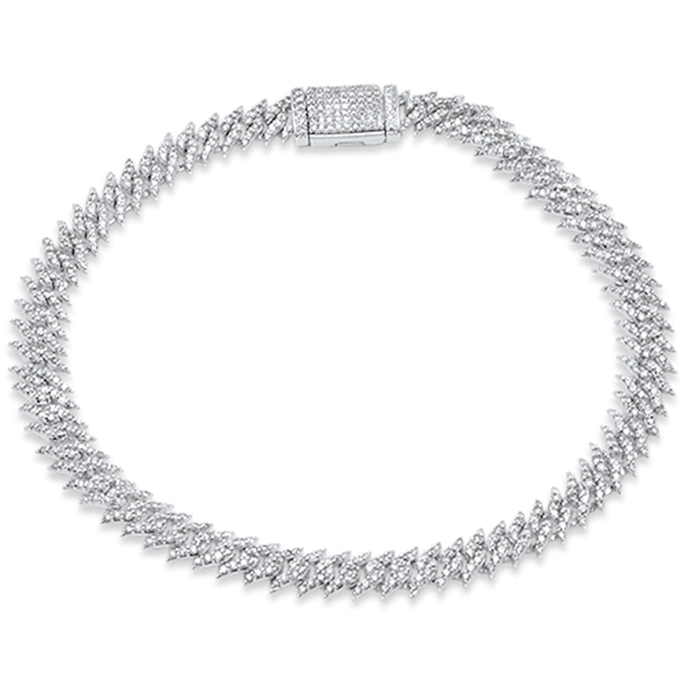 SPECIAL!2.37ct G SI 14K White Gold Round Diamond 7MM Spike Cuban Bracelet 8" Long