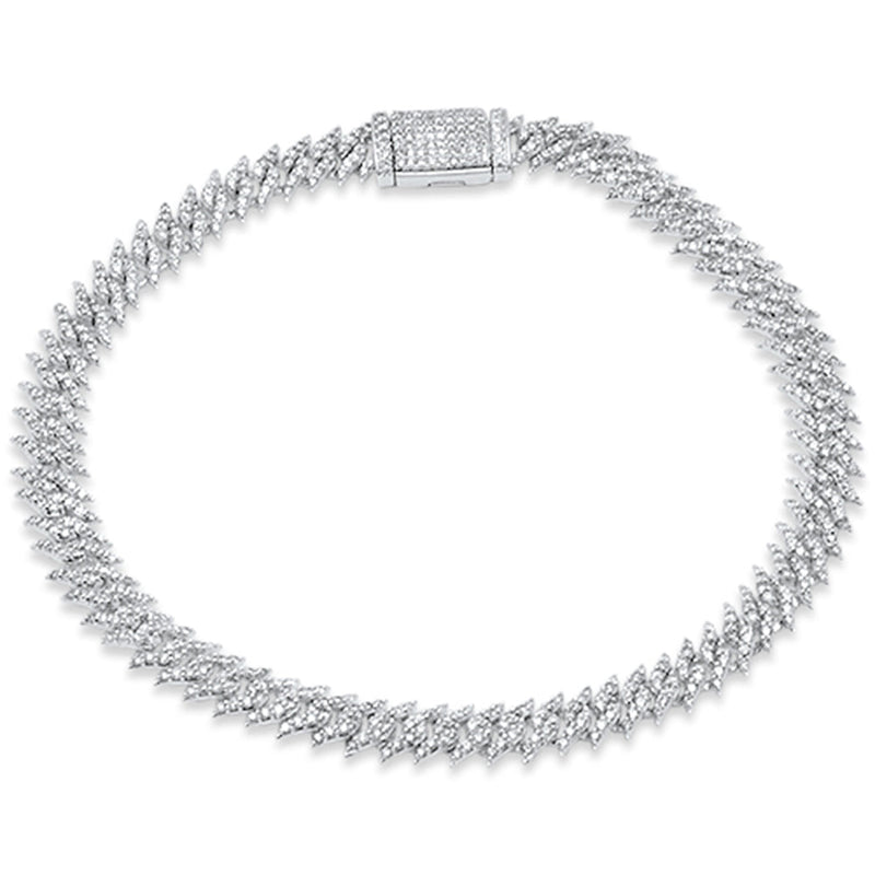 SPECIAL!2.37ct G SI 14K White Gold Round Diamond 7MM Spike Cuban Bracelet 8" Long