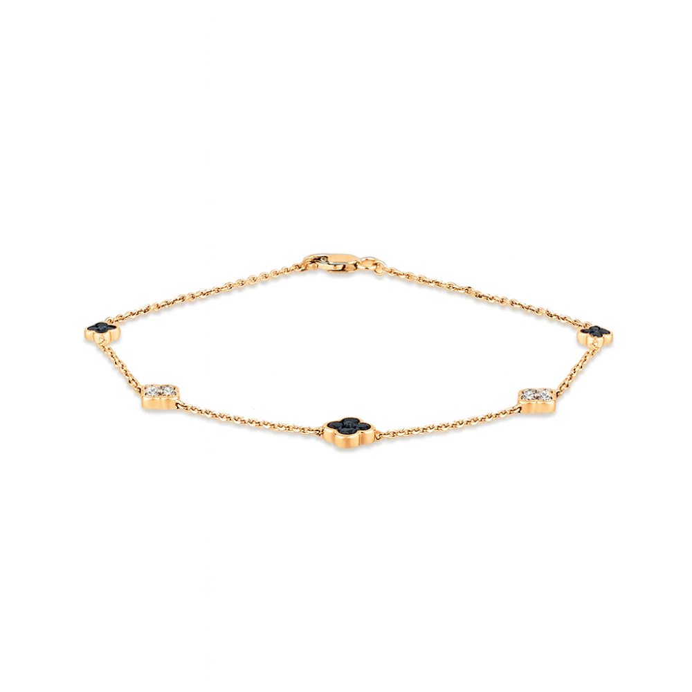 SPECIAL! .51ct G SI 14K Yellow Gold Black & White Diamond Flower Chain Bracelet 7" Long