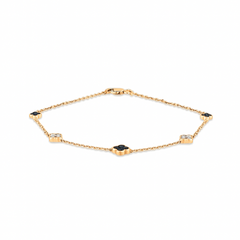 SPECIAL! .51ct G SI 14K Yellow Gold Black & White Diamond Flower Chain Bracelet 7" Long